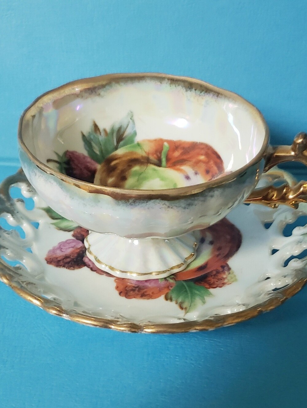 Vintage Original Napco China Hand Painted Teacup/Saucer Set Garden Pattern